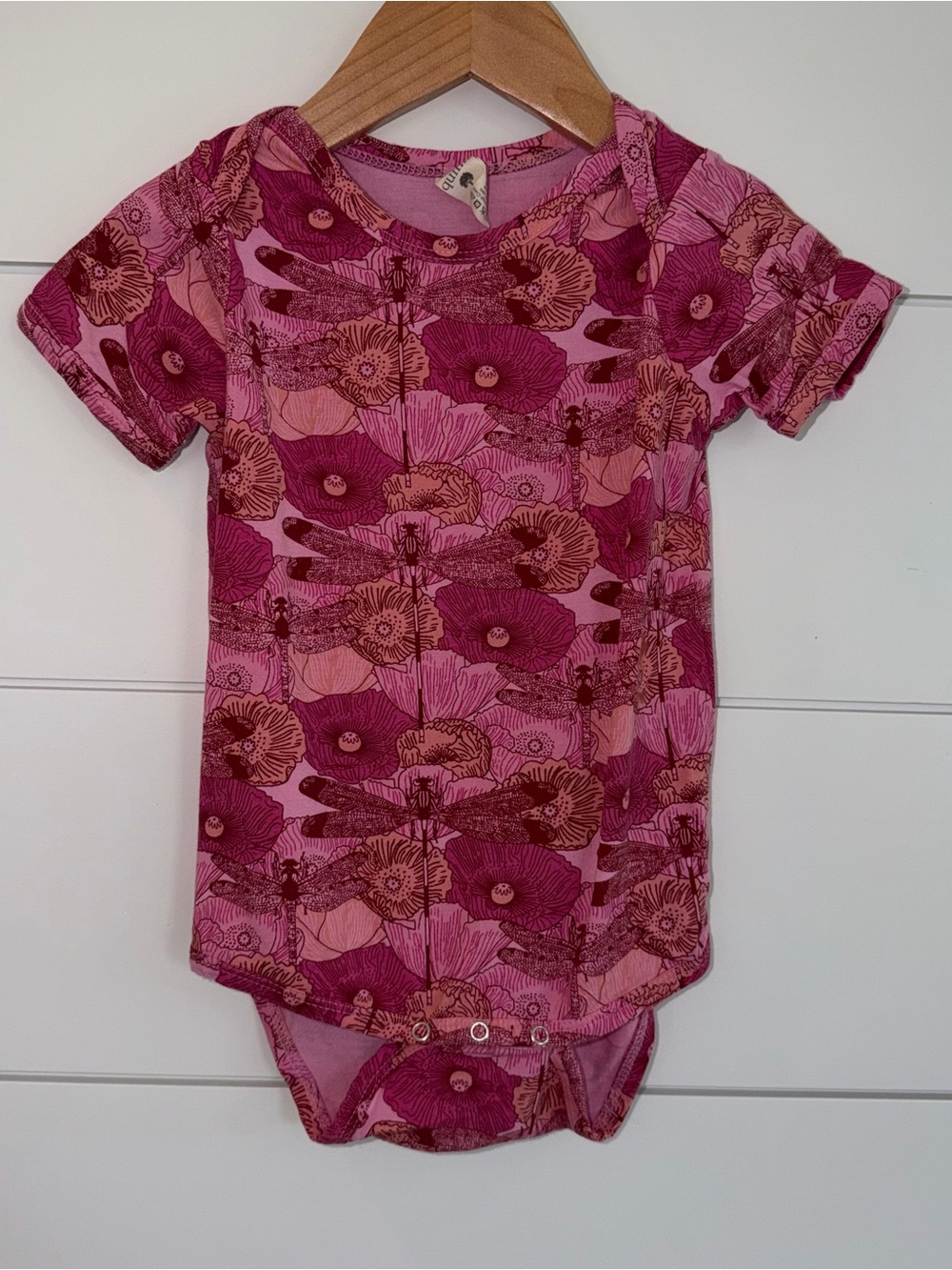 Kate Quinn Bamboo Bodysuit 18-24M Pink Dragonfly Floral Cottagecore EUC